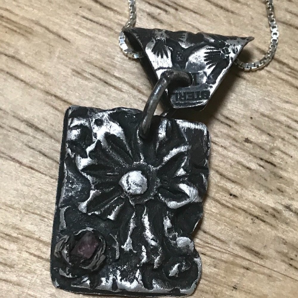 Genuine Raw Ruby Artisan Sterling Silver Pendant 925 Patina Gothic Gift Burma 352$
